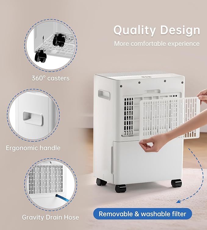 1500 Sq. Ft Dehumidifiers for Home, 30 Pints dehumidifier for Basement with drain hose,Smart APP control, 1.6L Tank,24H Timer,Intelligent Humidity Control,Ideal for Bedroom,Bathroom & RV