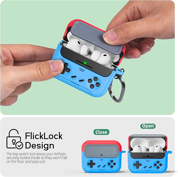 Inesore for Airpods Pro 3 Case Cover with Cleaner Kit,with Lock for Airpod Pro 3 (2025),Classic Cool Funny Game Console Hard Air Pods Pro 3 Case for Men Boy(Red Blue)