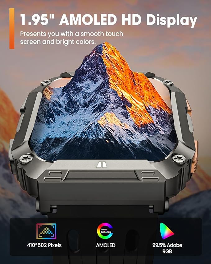 Smart Watches for Men, Military Smart Watch with 100 Days Battery/LED Flashlight, 1.95'' Fitness Watch with Heart Rate/ Sleep Monitor/100+ Sports Mode, 5 ATM Rugged Smartwatch for Android and iPhone