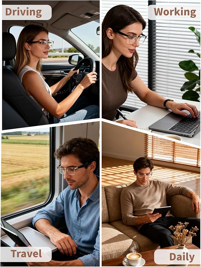 Bluetooth Glasses for Women & Men, AI Smart Glasses with Translation Open-Ear Speaker Blue Light Blocking Lenses Audio with Bluetooth Speakers for Driving, Travel, Work