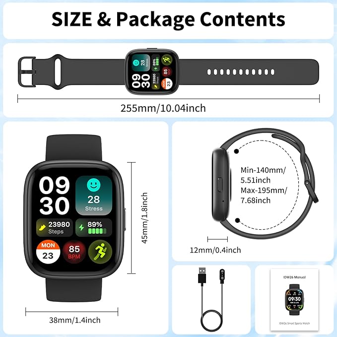 2026 Upgraded Smart Watch with Voice Assistant【1.83" HD Touchscreen】【BT5.3 Call, 100+ Sports Modes & IP68 Waterproof】 Fitness Tracker 24/7 Heart & Sleep Monitor for Android iOS Men Women