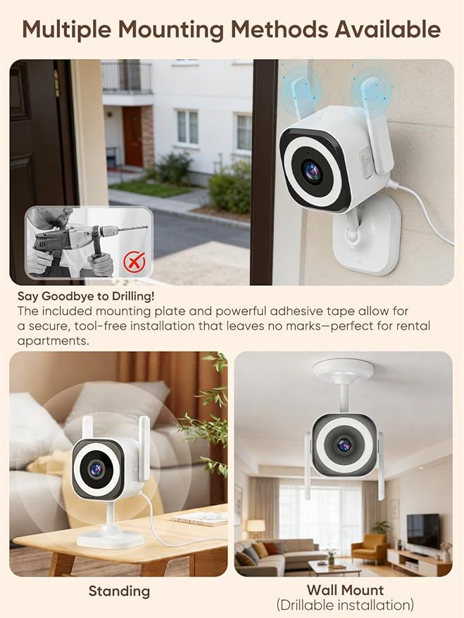 Dual-Antenna Stable 5G WiFi Security Camera, 4X Zoom 2K Outdoor Indoor Camera for Baby/Pet, Home Security WiFi Camera with Color Night Vision, Two-Way Talk, IP66, SD/Cloud Storage (2-Pack)