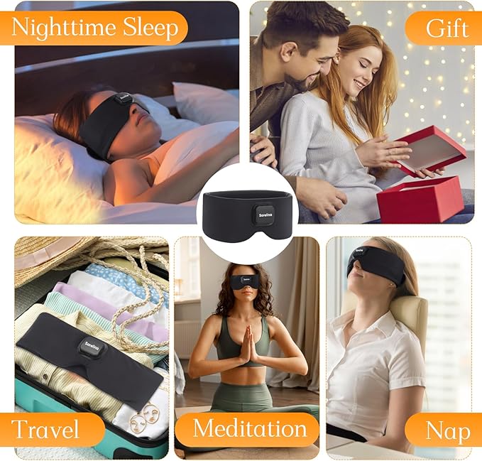 Bluetooth 5.3 Sleep Mask Headphones, Ultra-Soft Ice Silk Washable Eye Mask with Built-in Speakers, Enhanced Audio & Clear Calls, Light-Blocking Comfortable Sleeping Headphones