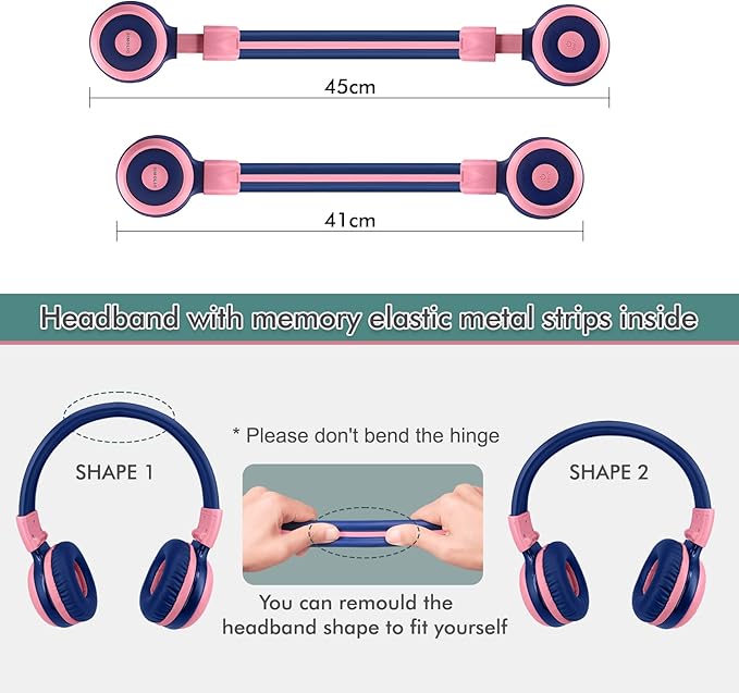 SIMOLIO Kids Headphones Bluetooth 2 Pack with 75dB,85dB,94dB Volume Limit, Wireless Kids Headphone with Mic & Hard Case, Children Headsets with Share Jack for Girls Boys, Toddlers (Pink+Mint)