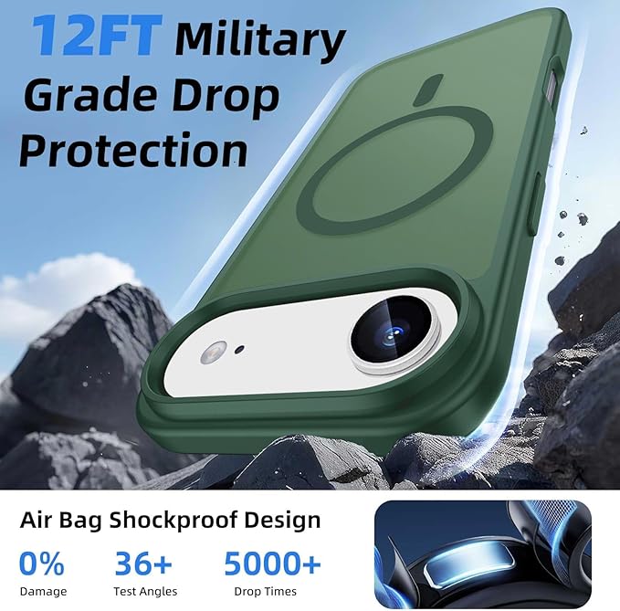 Magnetic for iPhone Air Case & iPhone 17 Air Case with Detachable Wallet, Compatible with MagSafe, Military Protective Slim Phone Cover with Card Holder, Green