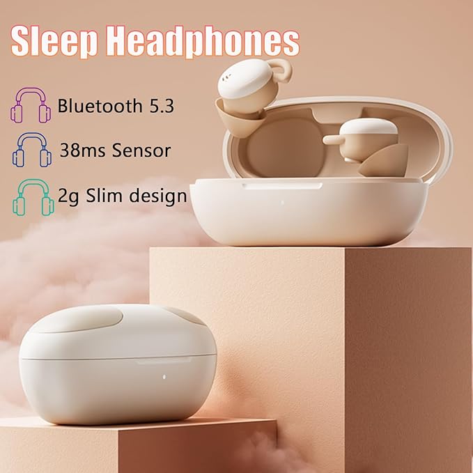 Sleep Earbuds, Invisible Sleeping Headphones Wireless Bluetooth 5.3 Headphones for Side Sleepers - 35dB Noise Blocking Earplugs With 6H Playtime and Comfortable Fit for Sleeping, Sport Brown