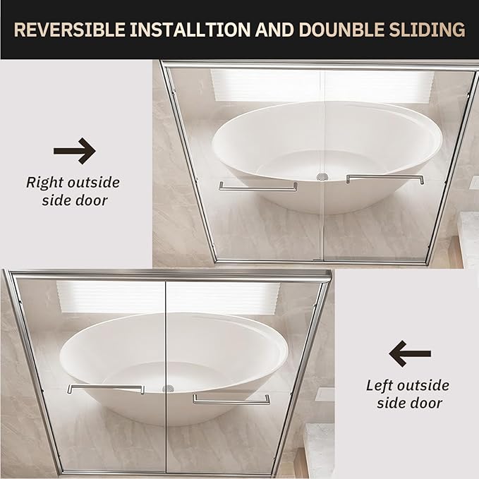 Glass Shower Door 44-48" W x 72" H Semi-Frameless Double Sliding Bathroom Shower Doors with 1/4 inch Clear Tempered Glass for Walk-in Shower, Chrome
