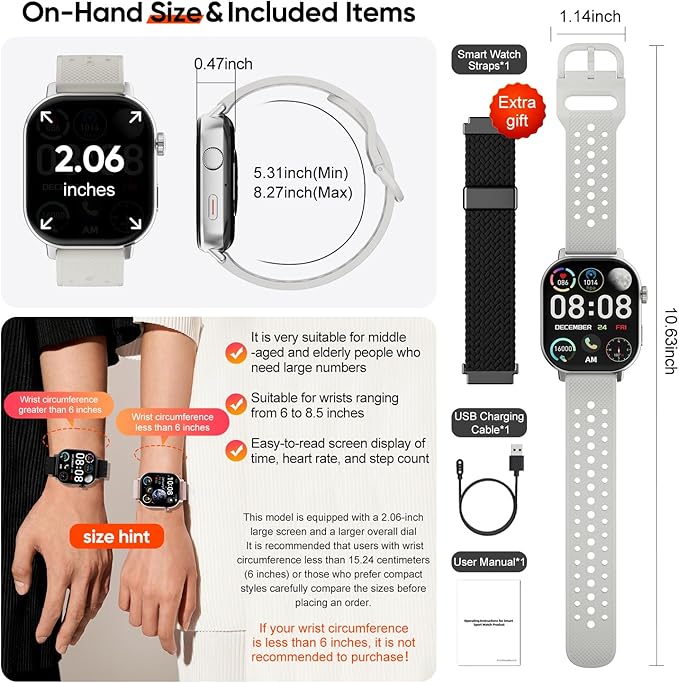 Smart Watch with 2 Bands: Step & Calorie Counter, Heart Rate & Oxygen Sensor, GPS Running, Swimming, Walking, Sports Tracker, Waterproof, Health Monitoring, Music & Call Alert Men Women iOS/Android