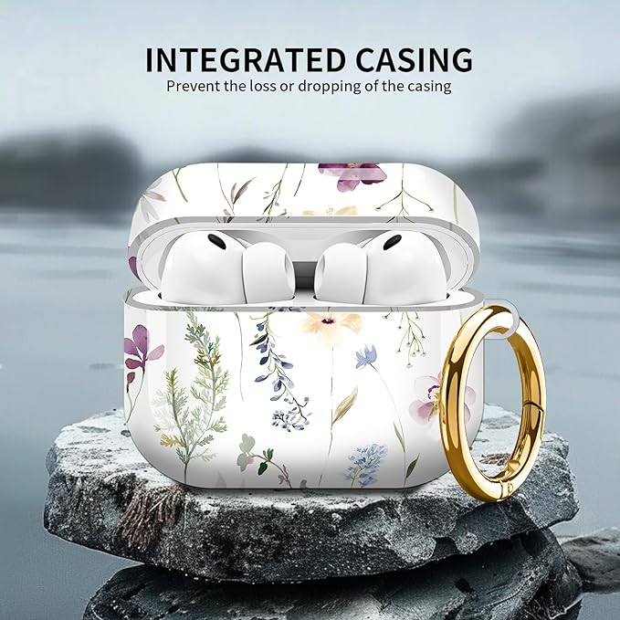 Compatible with AirPod Pro 3 (2025),Cute Case Cover for Women & Men, Full Protection Shockproof Hard Case with Keychain, Wireless Charging Case Accessories(Watercolor Floral Wildflowers)