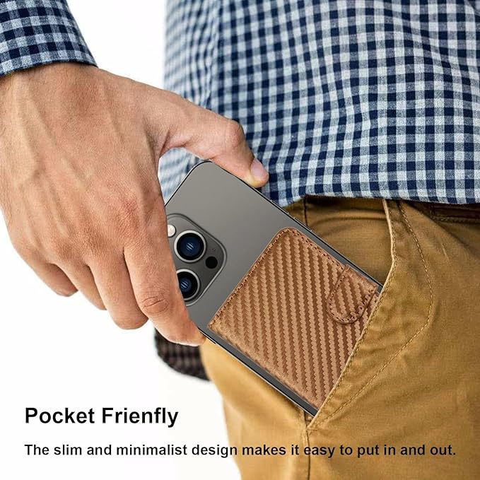 Bocasal for MagSafe Wallet Magnetic Card Holder, RFID Blocking Leather Card Slots for iPhone 17/16/15/14/13/12 Pro/Max/Plus/Air, Adjustable Kickstand Flip Mag Safe Wallet (Carbon Filber Brown)