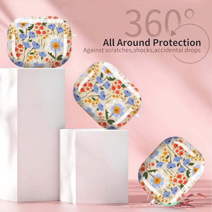 Compatible with AirPods Pro 3 Case 2025 for Women Girls – Cute Shockproof Protective Cover with Gold Round Buckle, Anti-Drop Soft Case for AirPod Pro 3rd Gen (Watercolor Floral)