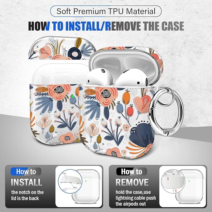 Maxjoy for Airpods Case, Flowers Design Airpods 1st and 2nd Generation Case Cover for Air Pods Men Boys Girls Kids,Kawaii Cases for Apple Airpods 1/2,Skeleton Red Flowers