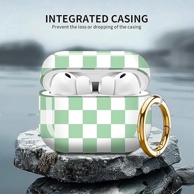 Compatible with AirPod Pro 3 (2025),Cute Case Cover for Women & Men, Full Protection Shockproof Hard Case with Keychain, Wireless Charging Case Accessories(Green White Checkered)