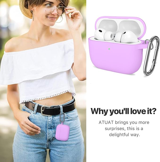 ATUAT for AirPods Pro 3 Case Cover with Cleaner, Protective Soft Silicone Skin with Keychain for Women Men for Apple AirPods Pro 3rd Generation Case(2025), Front LED Visible, Light Purple