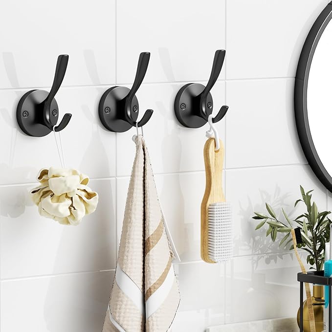 ZUONAI Black Towel Hook Black Towel Hooks for Bathrooms 2 Pack Coat Hook Wall Hook for Hanging and Hat Hooks Towel Hooks for Wall Hooks for Coats Heavy Duty Hook for Hanging Coats Bedroom