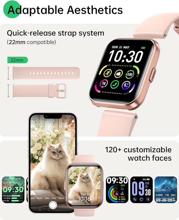 Smart Watches for Women, 1.83" Aleax Bulit-in Smart Watch for Android Phones & iPhones with Calls/Messages/Reminders, 120 Sport Modes Fitness Tracker Watch for Women with Heart Rate/Sleep/SpO2 Monitor
