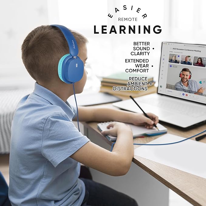 Kids Headphones Bulk 5 Pack for School, HD Mic Stereo Sound Over-Ear Headphones for Classroom, Comfortable Fit, Foldable, 3.5mm Jack Wired Headphones for Kids ipad Tablets Computer Travel