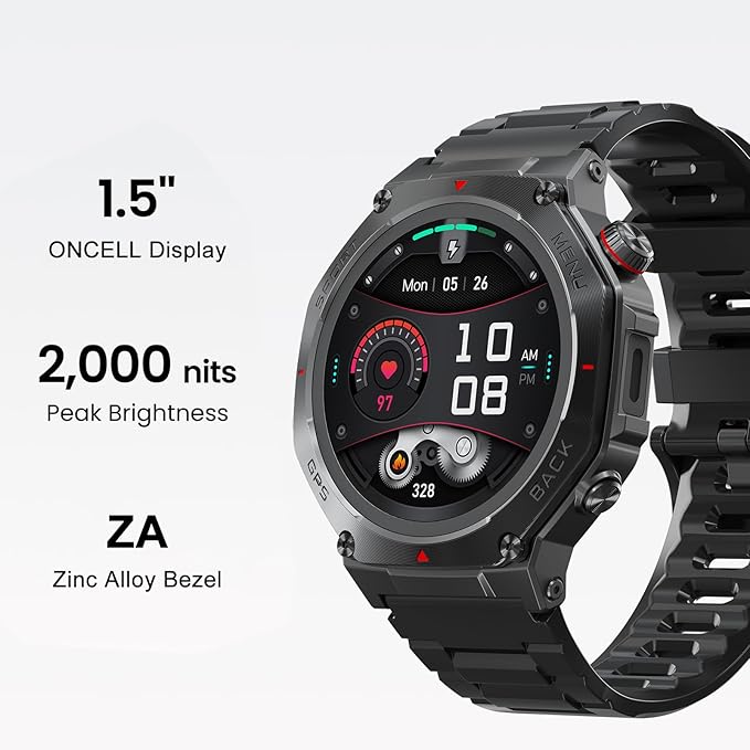 Military Smart Watch for Men Women,1.5" HD Touchscreen Rugged Fitness Tracker Smartwatch, Bluetooth Dual-mode GPS,3ATM Waterproof,170+ Sport Modes with Heart Rate/Sleep Monitor Watch for Android/ios
