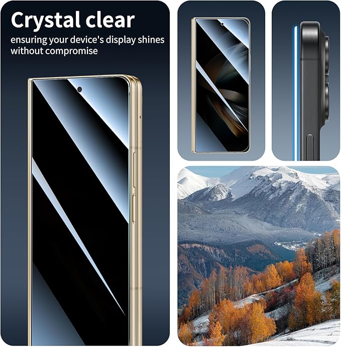 Privacy Screen & Camera Lens Protector for Samsung Galaxy Z Fold4, Double Shatterproof Anti-Spy Tempered Glass, Private Black Protection, 9H Hardness Anti-Scratch Case-Friendly, 3 Pack Each