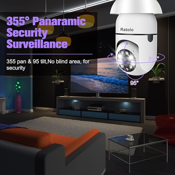 Security Camera Indoor Wireless WiFi Outdoor Home E27 360 Degree Panoramic Home Security Cameras IP Camera Motion Detection and Alarm Two-Way Audio 2pack-32GB