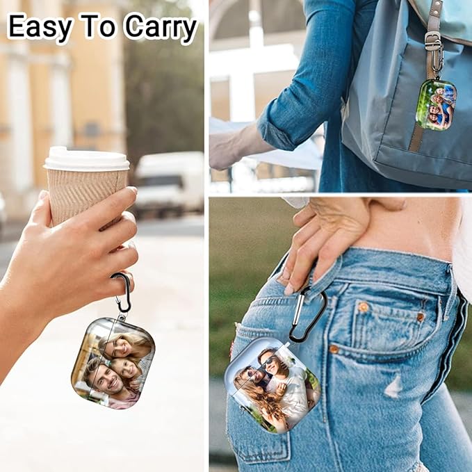 Custom Photo Case for AirPods Pro 3 (2025)/Pro 2/Pro, for Air Pods 4th/3rd/2nd/1st Gen with Carabiner Keychain & Cleaner Kit, Personalized Picture Name Text Plastic Hard PC Cover, Full-Wrap Glossy