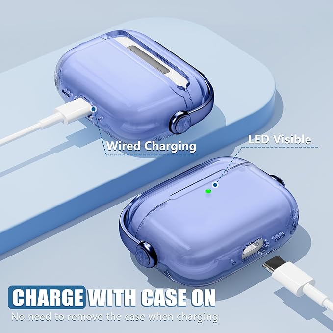for Airpods Pro 3 Case,Safety Lock Cases for Apple Airpod Pro 3 (2025) with Phone Stand & Cleaner Kit,Drop Protection Air pods Pro3 Case Cover for Men Women with Keychain,Clear Blue