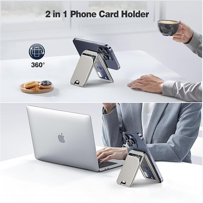 Mag-Safe Wallet Magnetic Wallet for iPhone Lightweight Magnetic Phone Wallet Stand Adjustable Leather Magnetic Card Holder for iPhone 16/15/14/13/12 Series, Size Not for iPhone Mini (Grey)