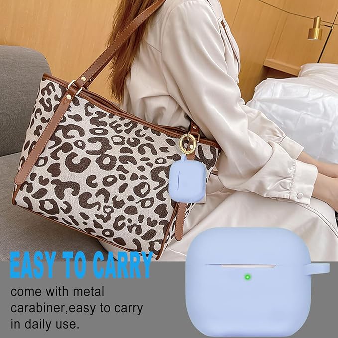 Silicone Compatible with AirPods 3 Case 2021, Gawnock Soft Case Compatible with AirPods 3rd Generation Cover for Women Girls with Keychain - Denim Blue