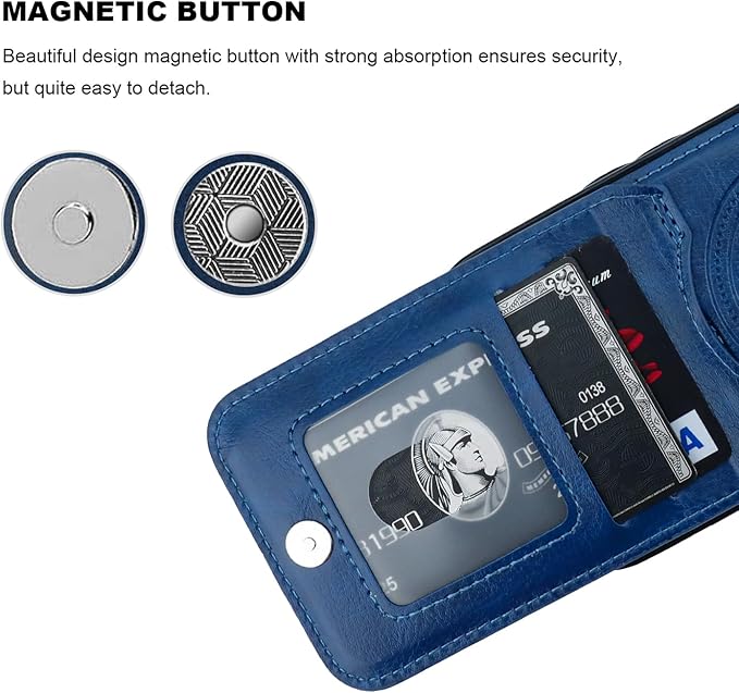 KIHUWEY for iPhone 15 Case Wallet Compatible with MagSafe Wireless Charging, Credit Card Holder, RFID Flip Leather Magnetic Clasp Kickstand Heavy Duty Protective Cover 6.1 Inch (Blue)