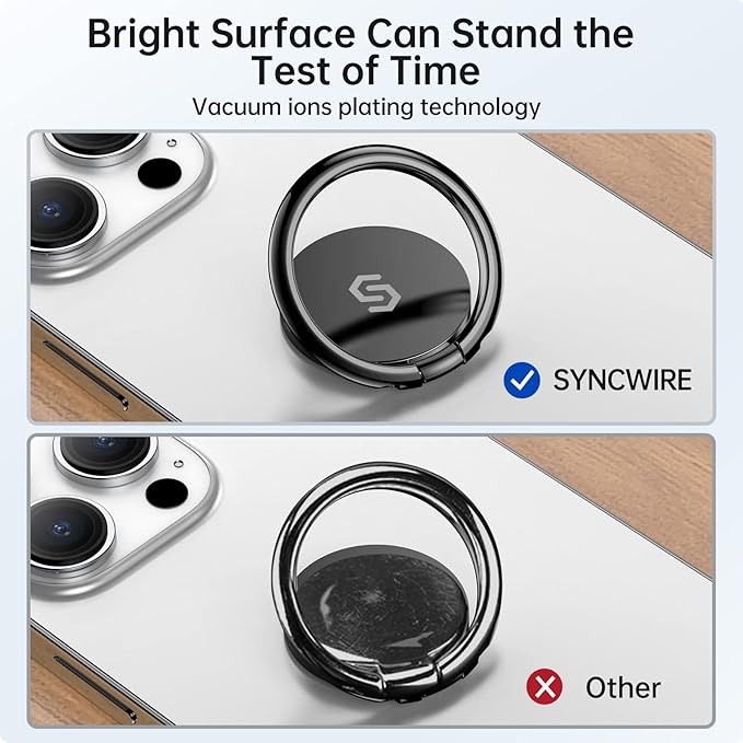 Syncwire Cell Phone Ring Holder Stand, 360 Degree Rotation Finger Ring Kickstand Polished Metal Phone Grip for Magnetic Car Mount