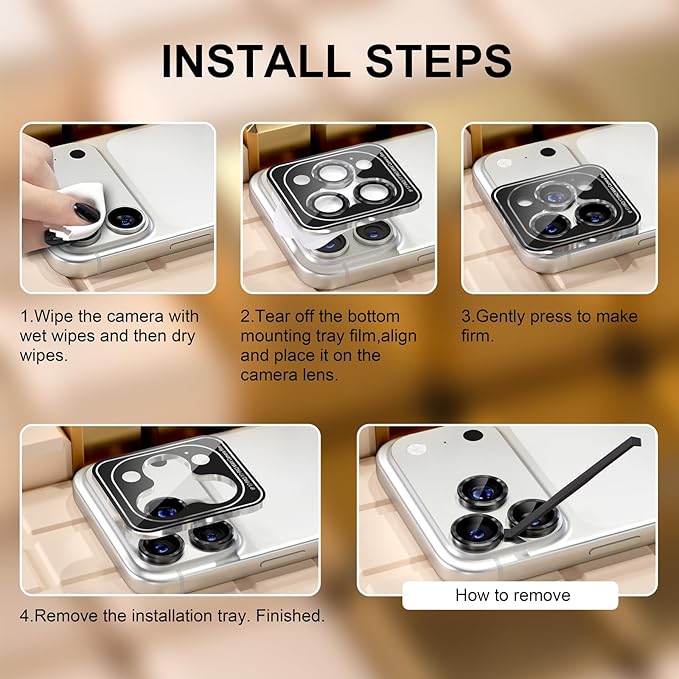 Misea Compatible for iPhone 17 Pro/iPhone 17 Pro Max Camera Lens Protector, Ultra-HD Tempered Glass Camera Cover Screen Protector Metal Individual Ring Protector Decoration Accessories, Black