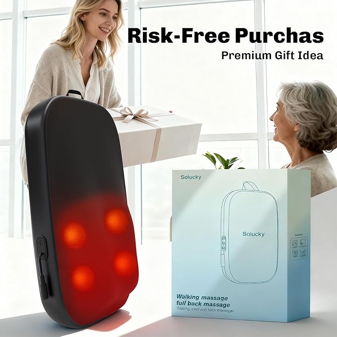 Solucky Back Massager for Pain Relief Deep Tissue, Back Massager with Heat, Deep Kneading Massage for Back, Adjustable Intensity & Dual Modes, Red Light Heating Therapy, 12V Corded for Home & Office