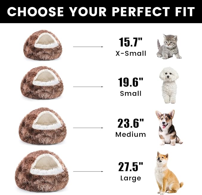 NOYAL Round Hooded Donut Dog Bed for Small & Medium Pets - Plush Fluffy Anti-Anxiety Cat Cave Bed with Cover
