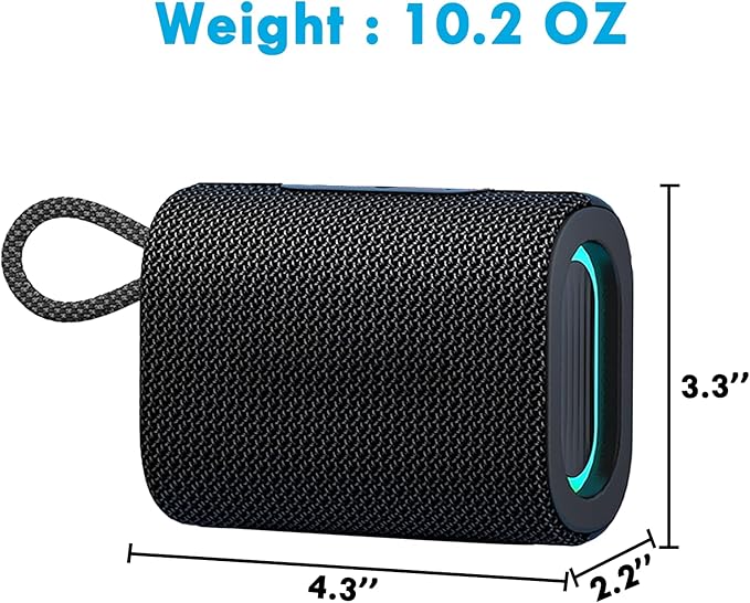 Bluetooth Speaker IPX5 Waterproof with 3 RGB Light Modes, 8H Playtime, 5W HD Sound, TF/AUX Support, Portable for Outdoor/Indoor Use