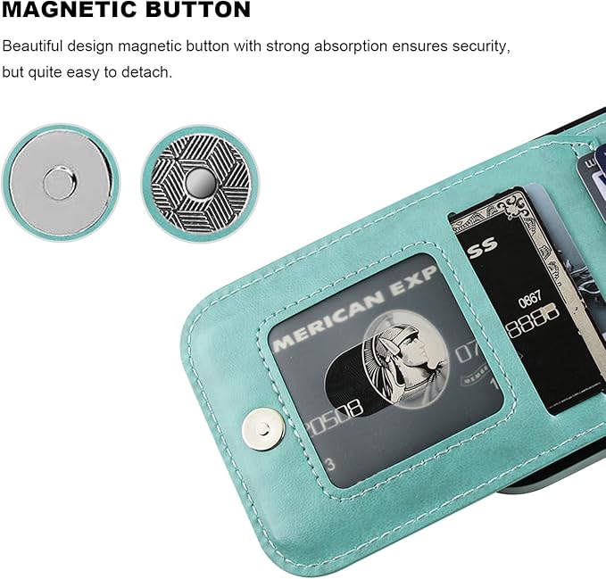 KIHUWEY Compatible with iPhone 17 Case Wallet with Credit Card Holder, Flip Premium Leather Magnetic Clasp Kickstand Heavy Duty Protective Cover for iPhone 17 6.3 Inch (Mint Green)