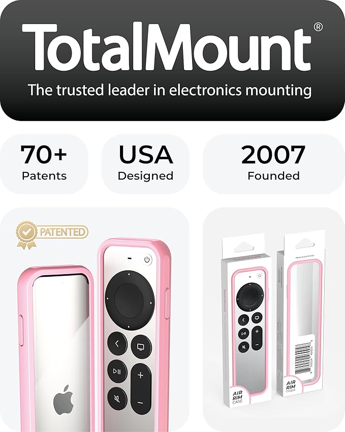 TotalMount Air Rim Case for Apple TV Remotes – Slim, Hybrid Apple TV Remote Case with Ultimate Drop Protection – Pink Perimeter Cover & Clear Back