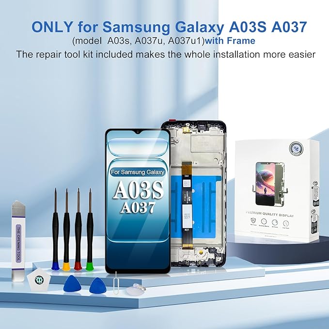 EFAITHFIX for Samsung Galaxy A03S A037U US Version Screen Replacement with Frame 6.5 Inch LCD Display Digitizer for Samsung A03S A037U A037U1 Screen Replacement Touch Screen Assembly with Repair Tools