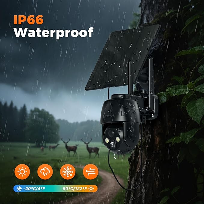 Solareye 4G LTE Cellular Outdoor Camera, No WiFi Security Camera, Built-in SIM Card, 2K Color Night Vision, 360° Live View, PIR Motion Detection, 2-Way Talk for Wildlife Monitoring