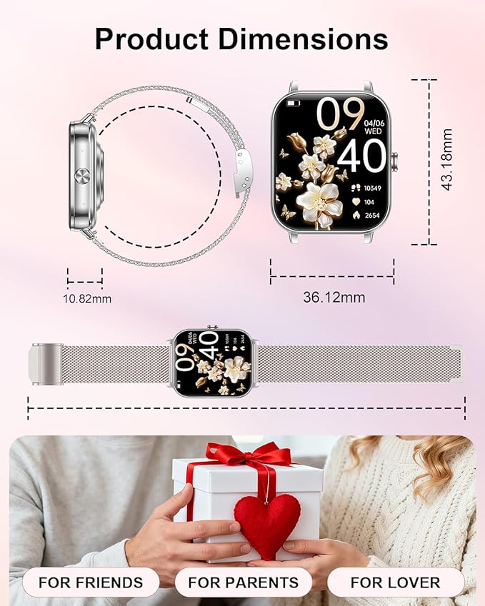 Smart Watches for Women,1.85'' HD Smartwatch with 30 Day+Battery Life Make/Answer Calls,Heart Rate/SpO2/Sleep Monitor, 120+ Sports IP68 Fitness Tracker for Android iOS(1000mAh,4 Bands,Silver)