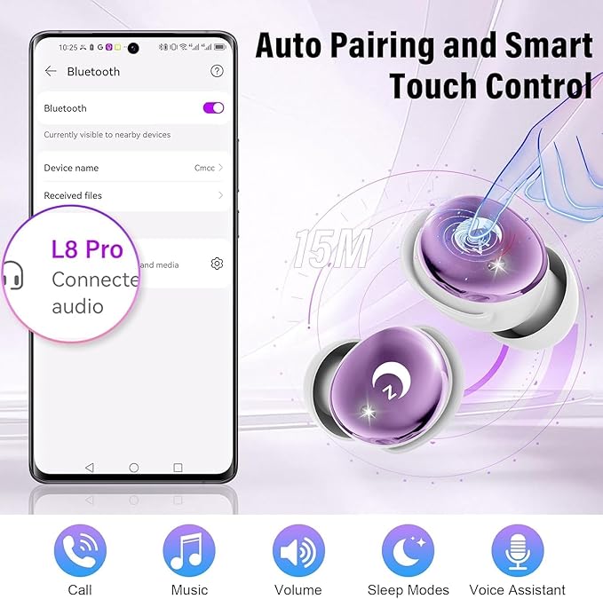 Sleep Earbuds Bluetooth 5.4 in Ear Smart Touch Screen Headphones, 48H Noise Cancelling Ear Buds with 5 EQ Modes, Mini Wireless Headphones Small Design for Side Sleepers, Clear Calls Earphones, IPX7