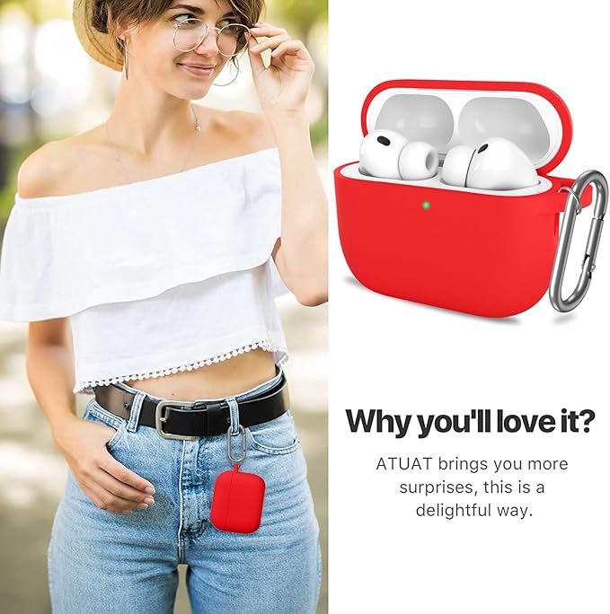 ATUAT for AirPods Pro 3 Case Cover with Cleaner, Protective Soft Silicone Skin with Keychain for Women Men for Apple AirPods Pro 3rd Generation Case(2025), Front LED Visible, Red