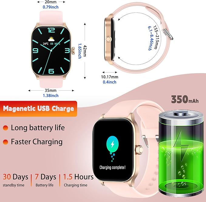 Smart Watch for Women Men(Answer/Make Call), Smartwatches with Heart Rate/SpO2/Sleep/Stress Monitor, IP68 Waterproof Activity Tracker for Android iPhone, 100+ Sports Fitness Watches (Pink, 1.85")