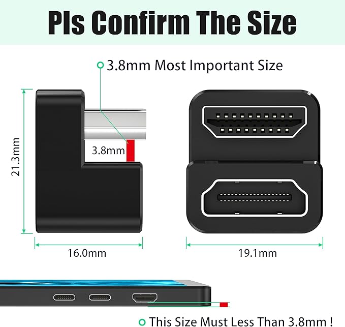 AGVEE 3 Pack (Short Side Inward) 180 Degree Angled HDMI Male to HDMI Female Adapter, U-Shaped 8K@60HZ Converter Coupler Connector Extender for Portable Display Monitor Accessories, Black