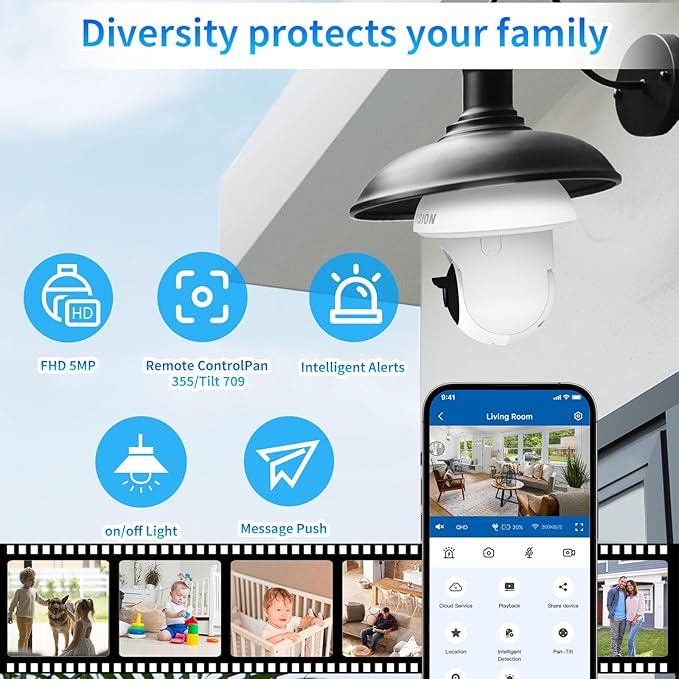 Light Bulb Camera, E3LT Wireless Security Camera 3MP Full HD, 360° View, 2.4G WiFi, Two-Way Talk, Color Night Vision, Compatible with Alexa/Google Home