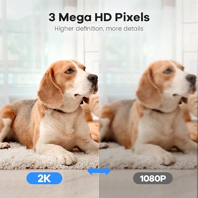 2K+ 360° Indoor Cameras for Home Security/Baby Monitor, Cat/Pet/Dog Camera with Phone app, 2-Way Audio smart Home Security Camera 2.4Ghz Night Vision Works with Alexa, No Monthly Fee