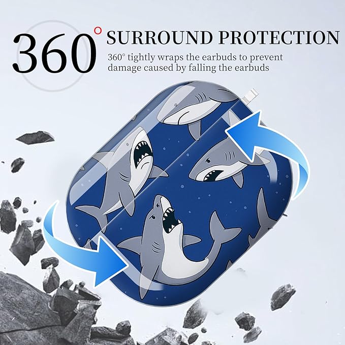 for AirPods Pro 3 Case, Compatible with AirPods Pro 3rd Generation Case (2025), Shockproof Protective Cover with Golden Carabine (Luxury Ocean Shark Blue)