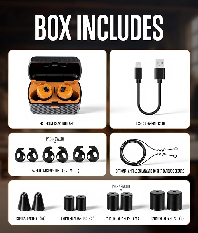 GLORYFIRE Shooting Ear Protection Earplugs, Bluetooth Hearing Protection Earbuds for Noise Reduction(Charcoal & Blaze)