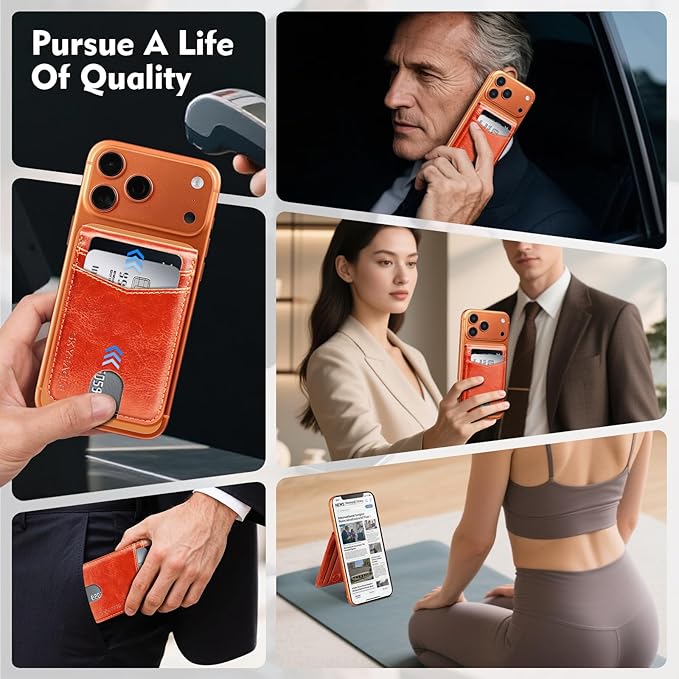 Compatible with Magsafe Case with Card Holder for Men Women Magnetic Ultra-Thin Wallet Bracket Adjustable Bracket for iPhone 17/16/15/14/13/12 Pro/Pro Max/PlusSeries,Orange