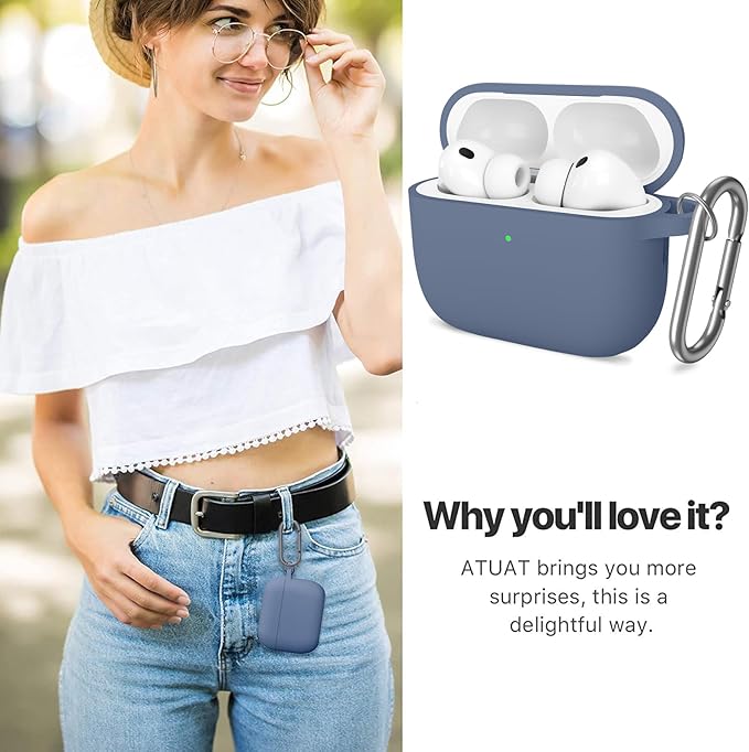 ATUAT for AirPods Pro 3 Case Cover with Cleaner, Protective Soft Silicone Skin with Keychain for Women Men for Apple AirPods Pro 3rd Generation Case(2025), Front LED Visible, Lavender Grey