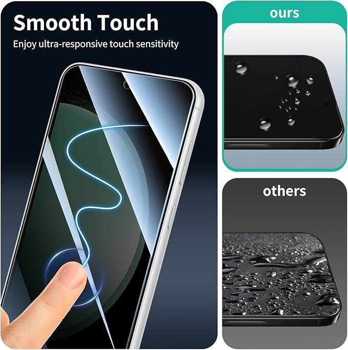 Privacy Screen & Camera Lens Protector for Samsung Galaxy S23 FE, Anti-Spy Tempered Glass, Dark Private Black Protection, 9H Hardness Anti-Scratch 2.5D Curved Edges Case-Friendly, 3 Pack Each